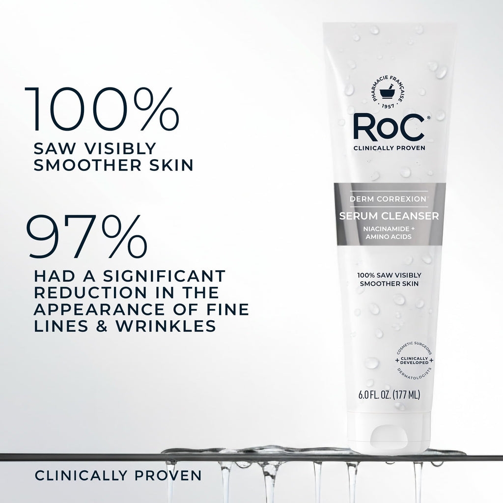 Buy now RoC Retinol Correxion Deep Wrinkle Serum Facial Cleanser with Niacinamide for Anti-Aging & Fine Lines, Makeup Remover, Ophthalmologist Tested Skin Care, 6 oz at indiglob india