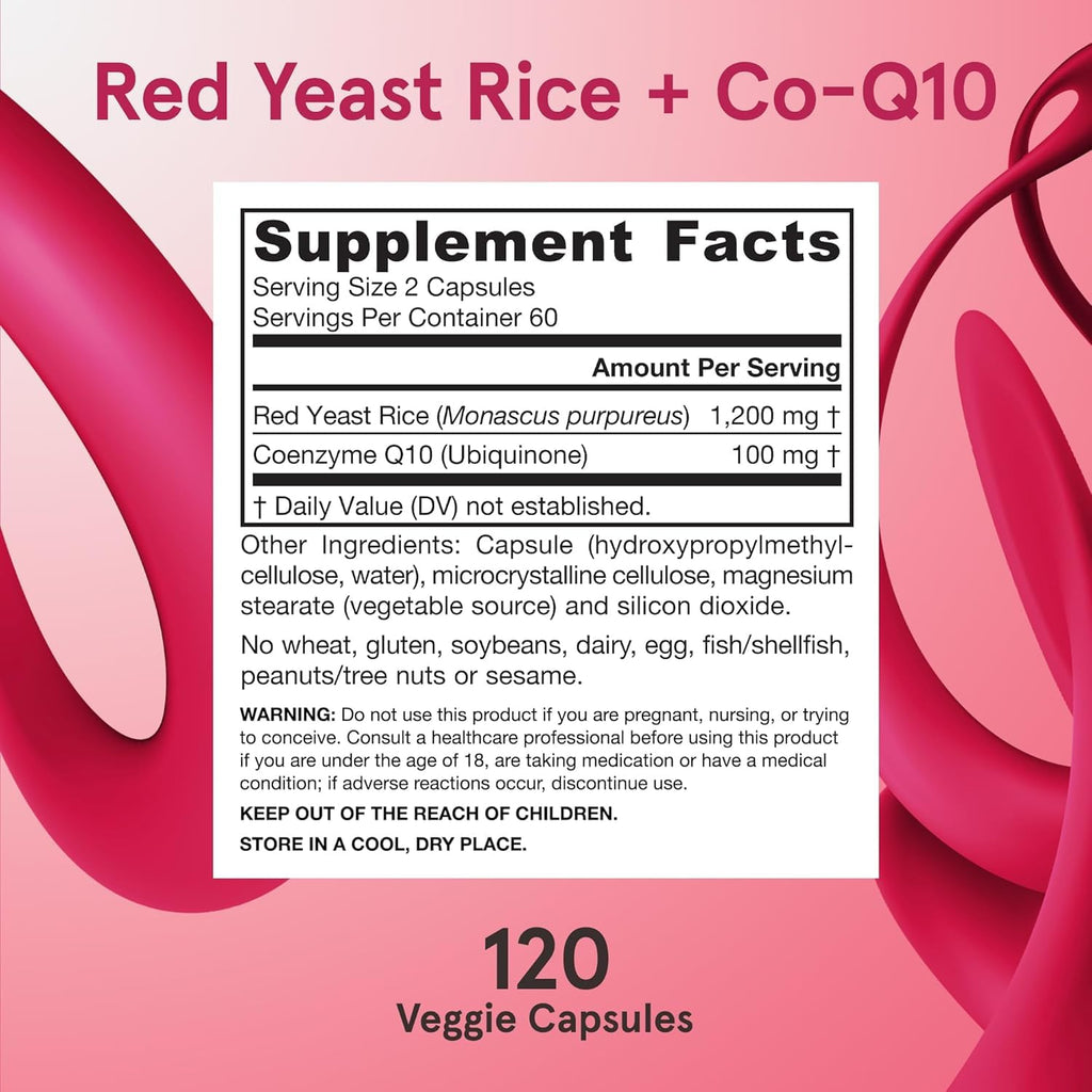 Jarrow Formulas Red Yeast Rice 1200 mg & CoQ10 100 mg Per Serving - 120 Veggie Caps, 60 Servings - Herbal Heart Health Dietary Supplement - Supports Cellular Health - Vegan (Pack of 2)