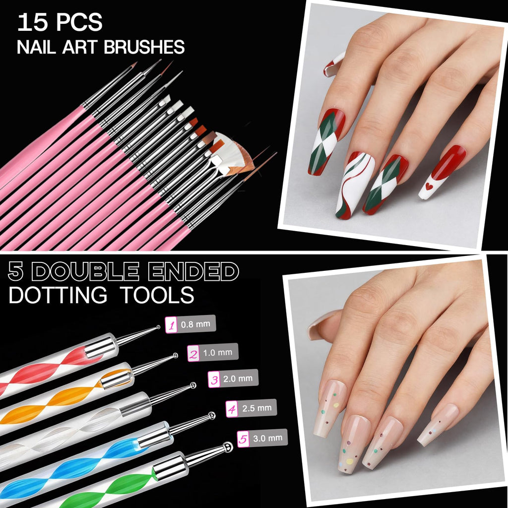 Teenitor Acrylic Nail Kit with Clear Coffin Nail Tips, Nail Charms and Gems, Nail Stickers, Nail Art Brushes, Nail Dotting Tools, Nail Stand, Press On Nails Kit for DIY Nail Art