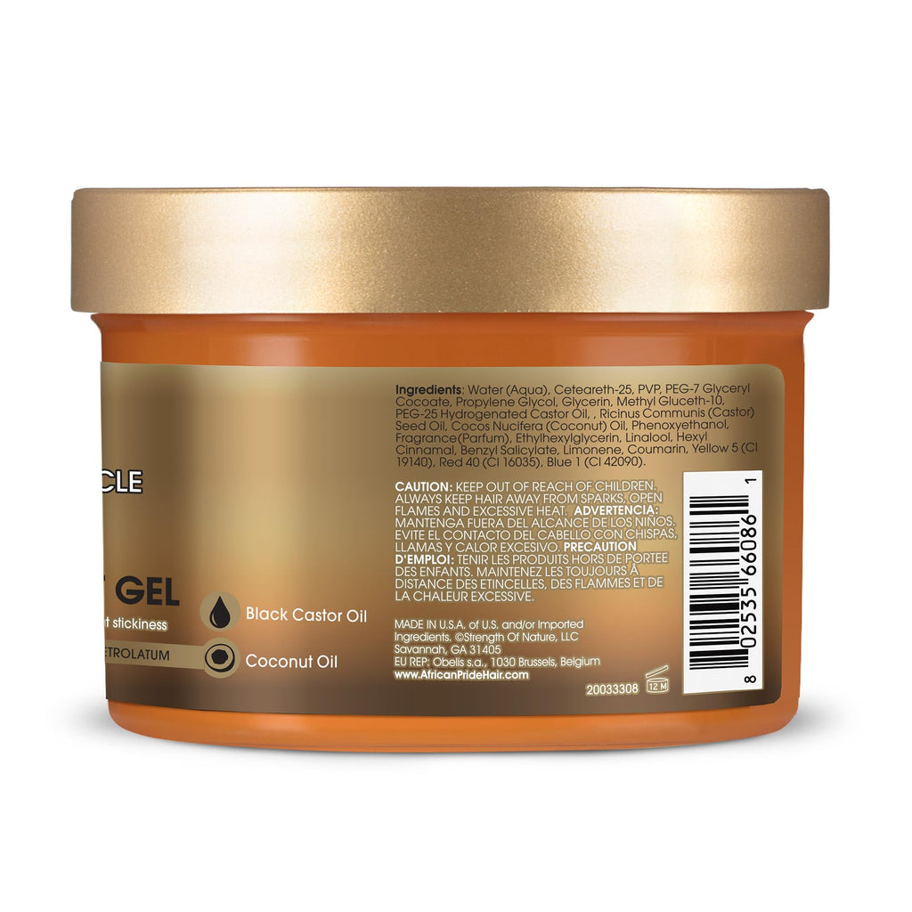 African Pride Black Castor Miracle Braid, Loc & Twist Gel, 12 Oz | Extra-hold gel for braids, locs & twists with black castor & coconut oil; smooths frizz, no flaking