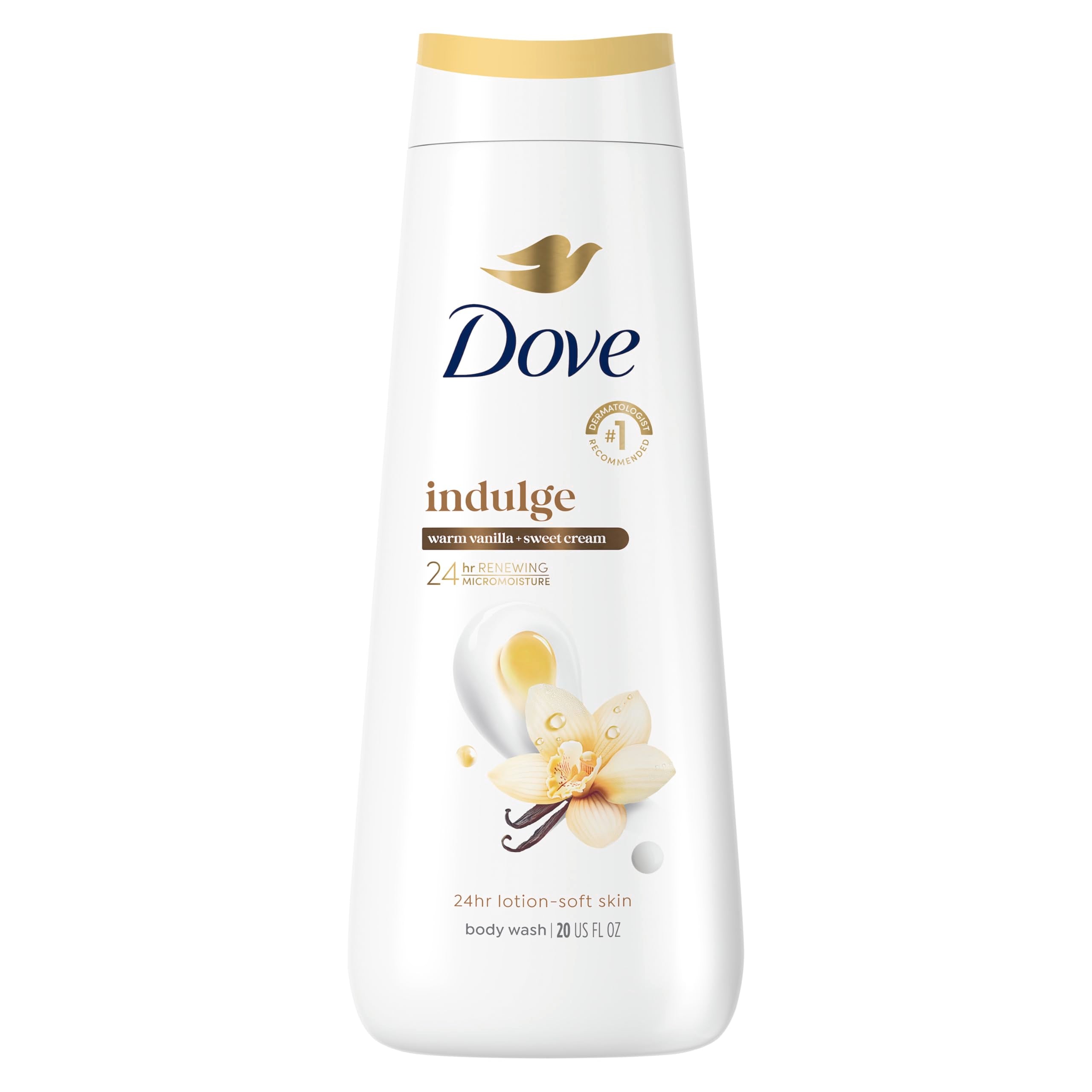 Dove Body Wash Warm Vanilla & Sweet Cream 20 oz, Sulfate Free | Dove Warm Vanilla & Sweet Cream Body Wash nourishes skin with rich vanilla scent and MicroMoisture technology.