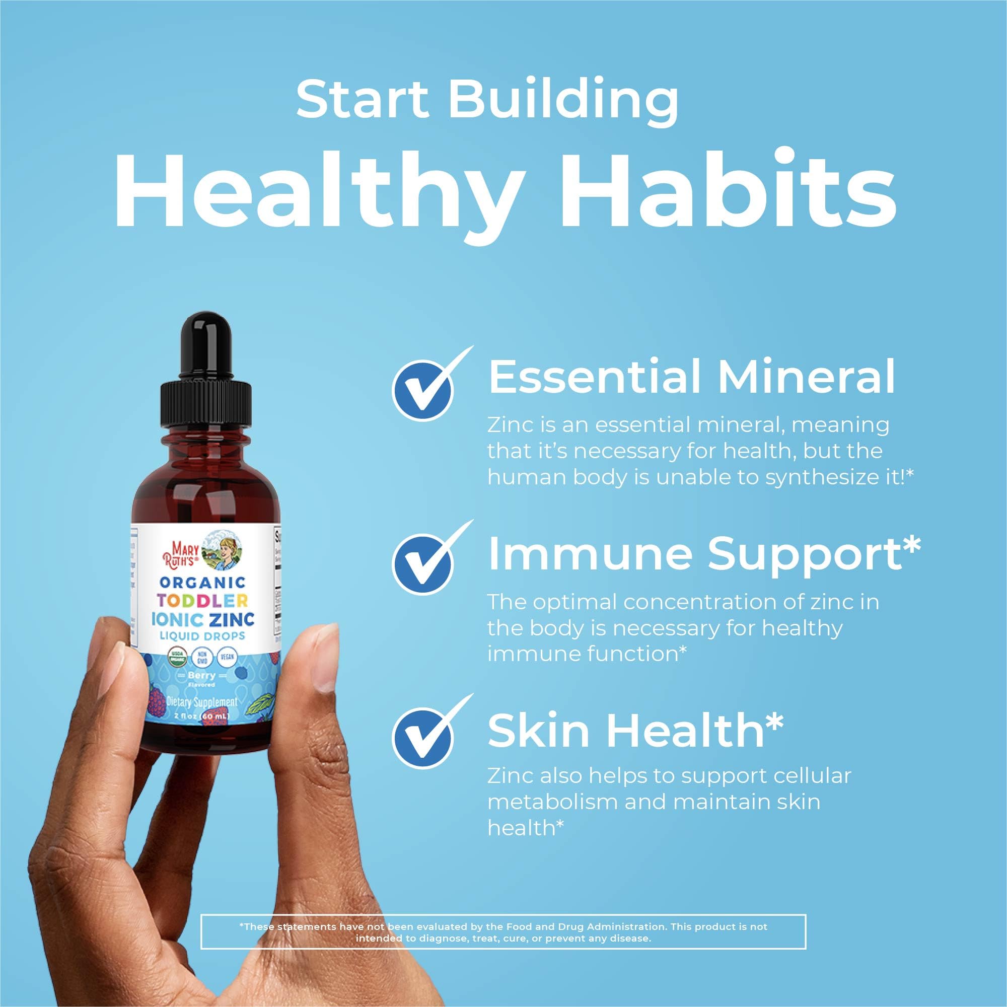 MaryRuth's Organic Toddler Zinc Liquid Drops, Berry Flavor, Vegan, 2 Fl Oz | Immune Support Supplement, Skin Health, Vegan, Formulated for Ages 1-3, 1 Month Supply