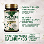 Calcium 1200 mg with Vitamin D3 - Bone Health Supplement, Vitamin D & Calcium Supplements for Women & Men - Bone Strength, Teeth & Immune Support, Nature's Calcium Pills, Bottled in USA - 180 Tablets
