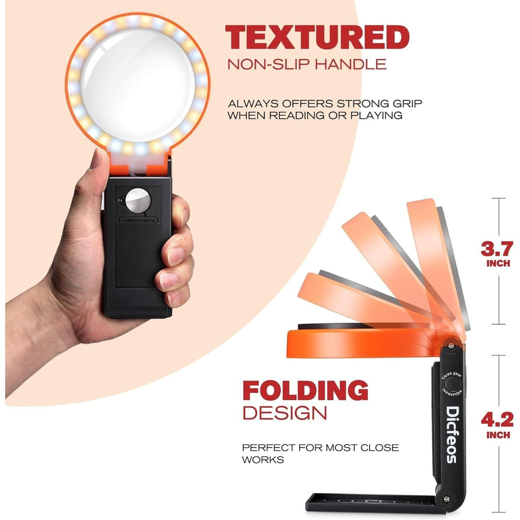 Buy now Dicfeos 30X 40X Magnifying Glass with Light and Stand, Non-Rechargeable, Folding Design 32 LED Illuminated for Close Work, Handheld Large Glasses Reading, Powered by Battery or USB at indiglob india