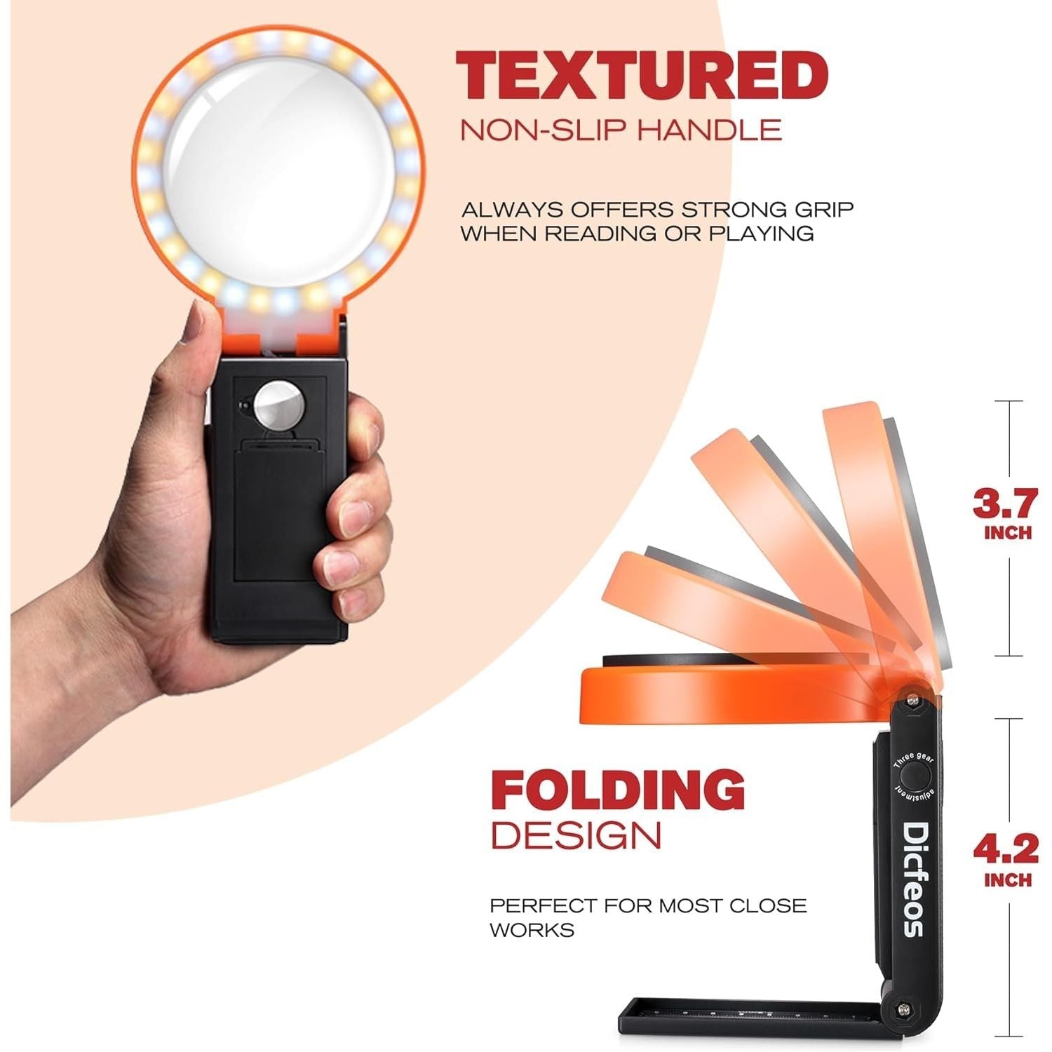 Buy now Dicfeos 30X 40X Magnifying Glass with Light and Stand, Non-Rechargeable, Folding Design 32 LED Illuminated for Close Work, Handheld Large Glasses Reading, Powered by Battery or USB at indiglob india