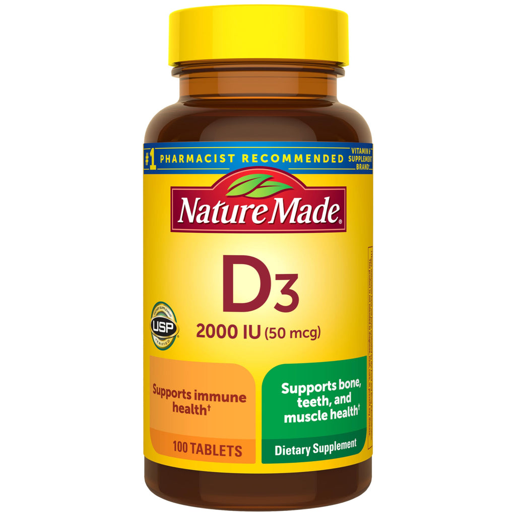 Nature Made Vitamin D3 2000 IU (50 mcg), 100 Vitamin D Tablets | Vitamin D Supplement for Immune, Bone, Teeth and Muscle Health Support, 100 Day Supply