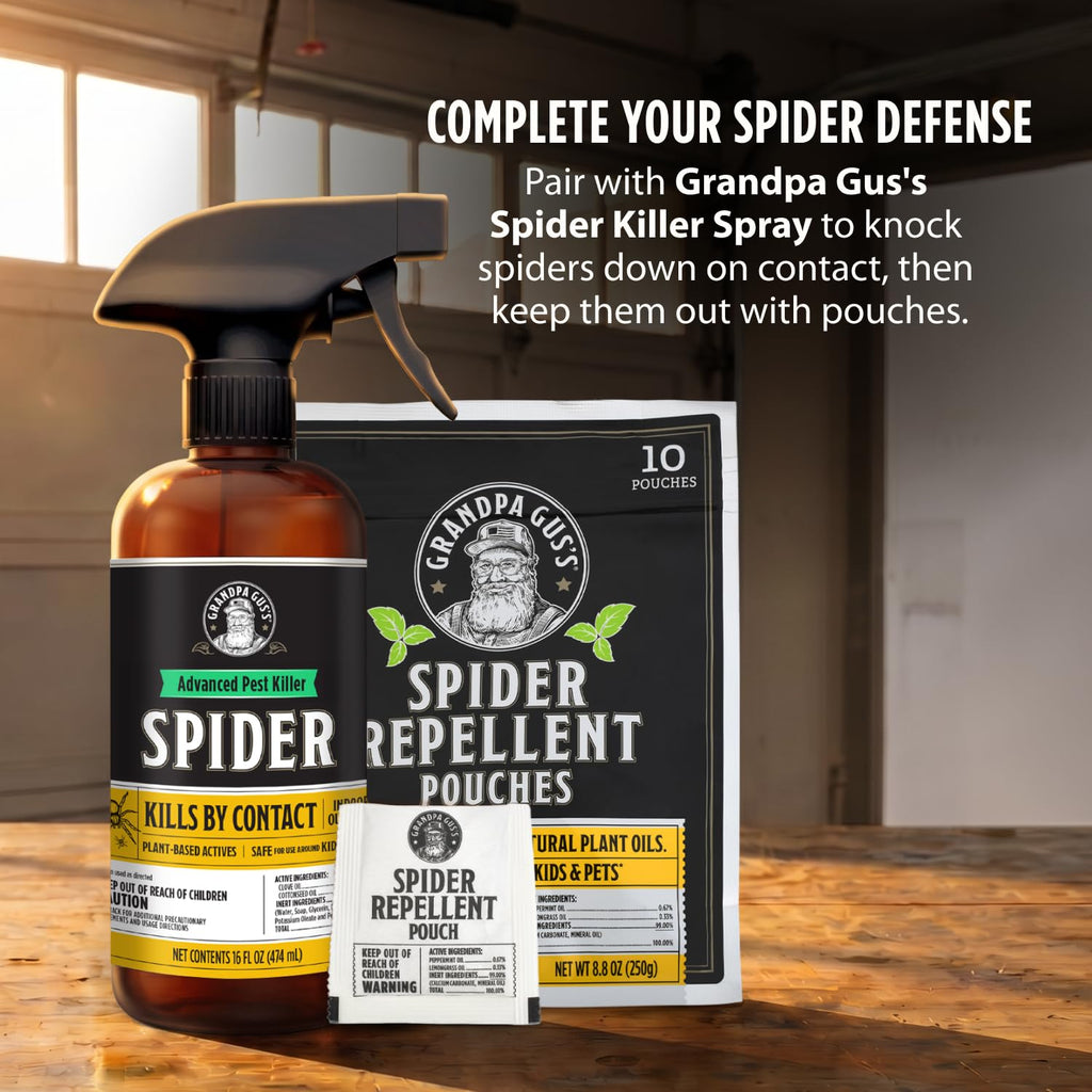 Grandpa Gus's Natural Spider Repellent Pouches, Indoor Deterrent, 10 Pack
