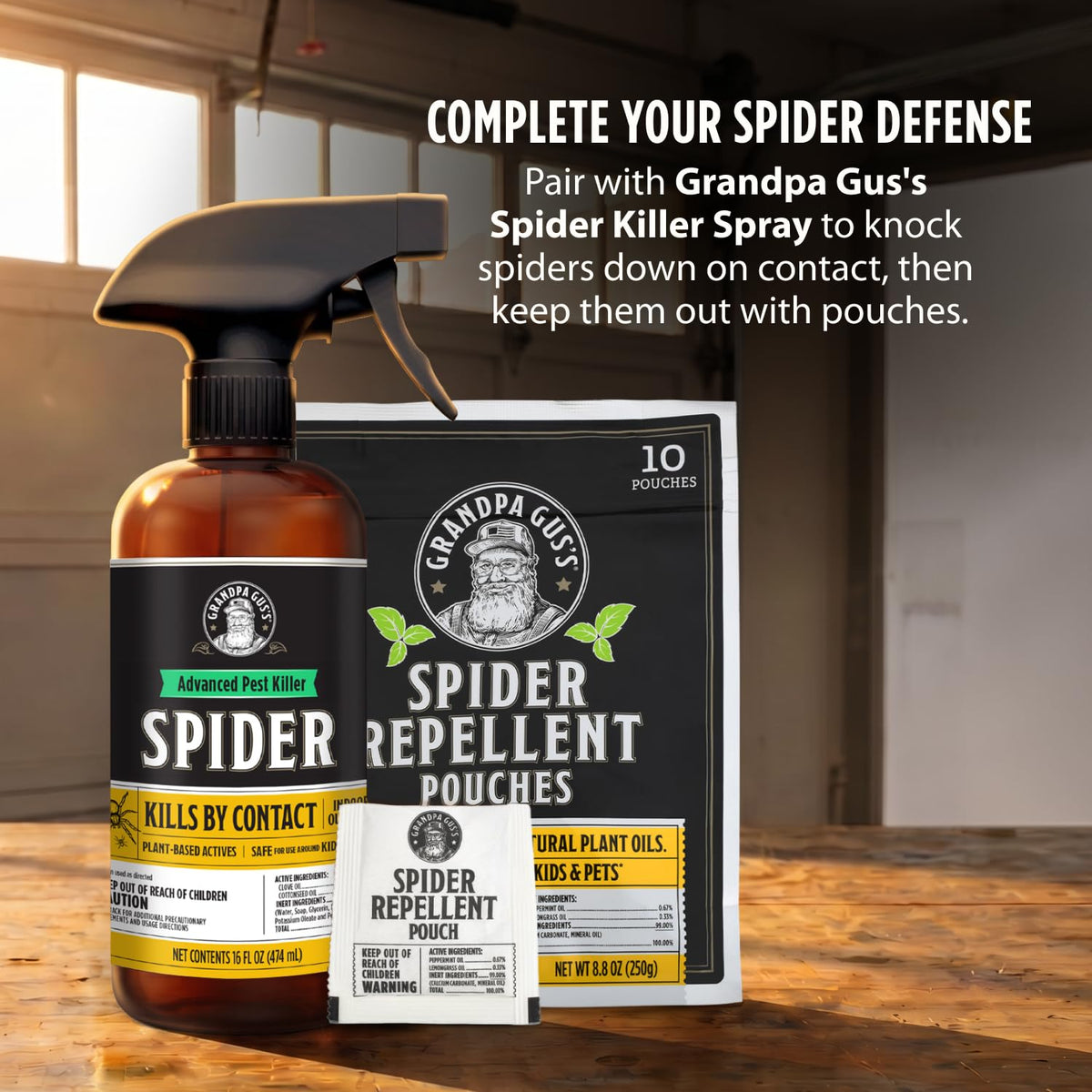 Grandpa Gus's Natural Spider Repellent Pouches, Indoor Deterrent, 10 Pack