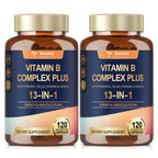 13-in-1 Vitamin B Complex Plus with Vitamin B1, B2, B3 (Niacinamide), B4, B5, B6, B7 (Biotin), B8 (Inositol), B9 (Folate), B12, C, D3, K2 - Energy, Nerve, Immune, Skin Support - 120 Vegan Capsules