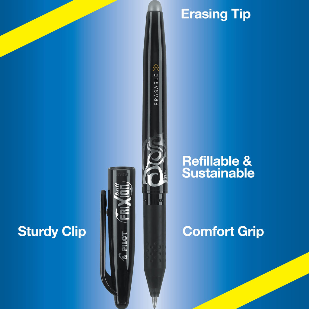 Pilot FriXion Ball 0.7mm Erasable Gel Pens, Fine Point, Black Ink, Pack Of 6
