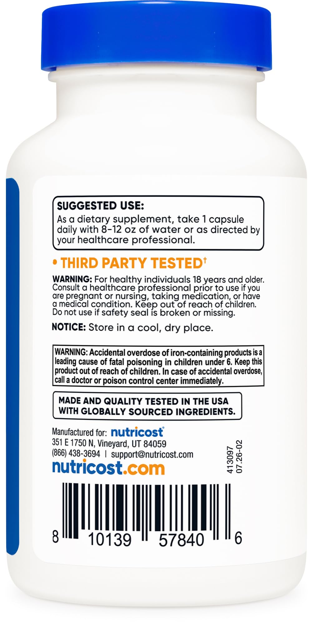 Nutricost Iron (65mg) with Vitamin C (270mg) 120 Capsules - Vegan, GMO-Free