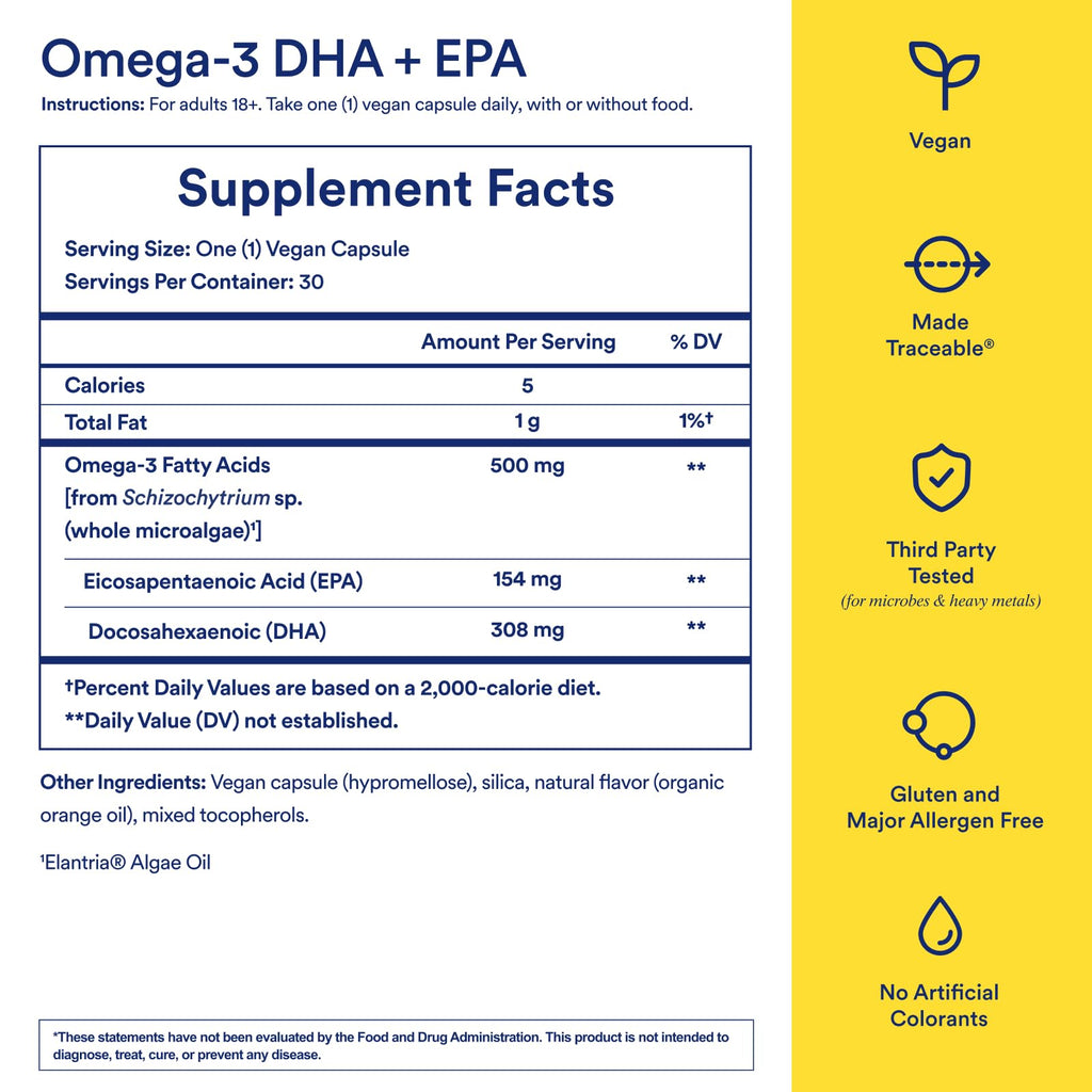 Ritual Vegan Omega 3 Supplement - DHA and EPA - 30 Capsules - 30 Servings | Science-Backed Dose of DHA and EPA - Bioavailable Omega-3 from Algae Oil - Brain, Heart, and Eye Health Support** - Citrus