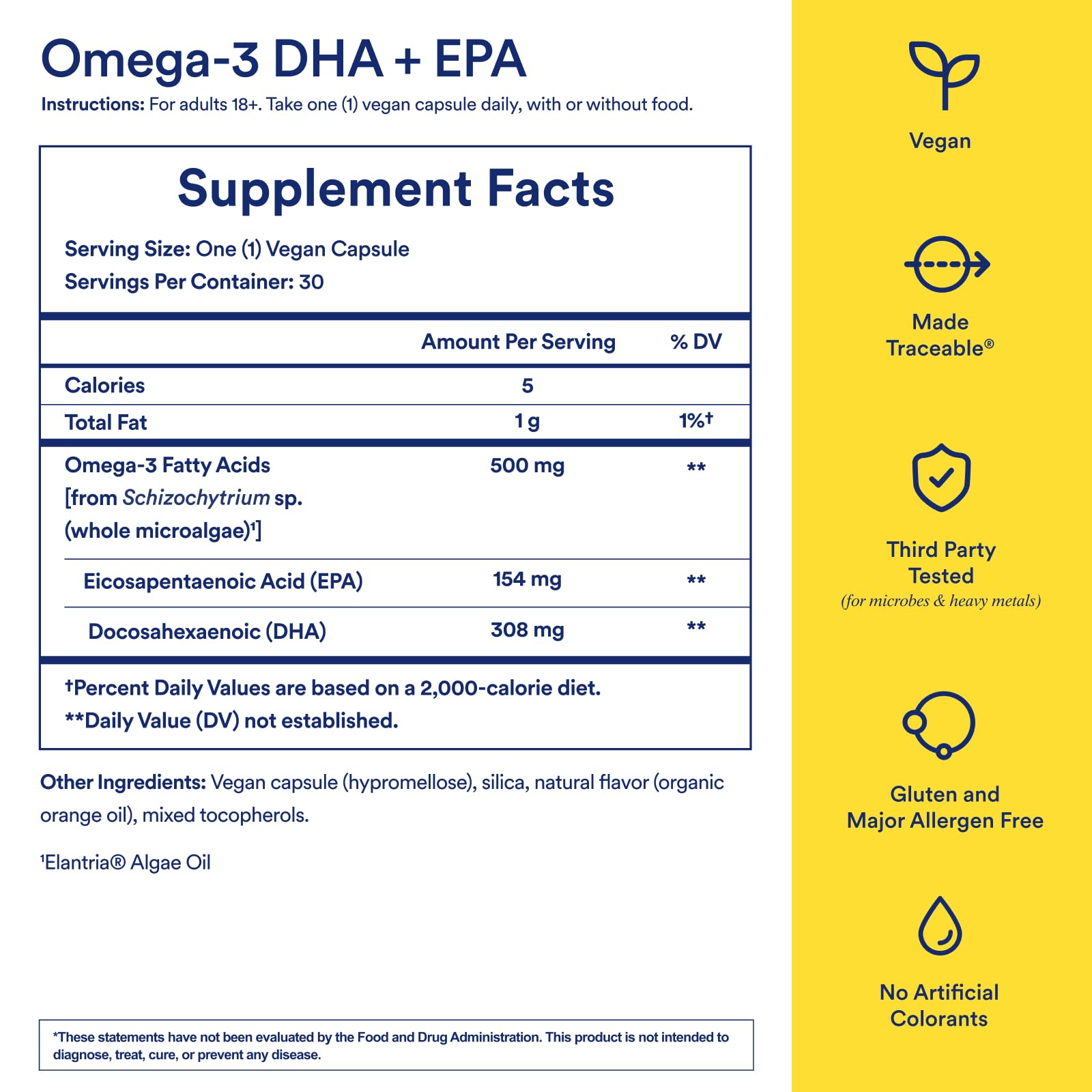 Ritual Vegan Omega 3 Supplement - DHA and EPA - 30 Capsules - 30 Servings | Science-Backed Dose of DHA and EPA - Bioavailable Omega-3 from Algae Oil - Brain, Heart, and Eye Health Support** - Citrus