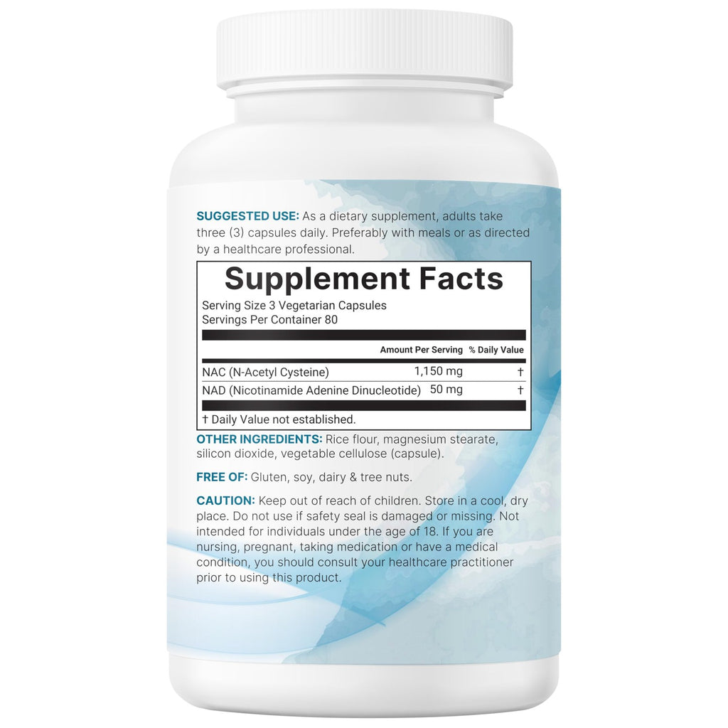 Micro Ingredients NAC with NAD+, 1200mg Per Serving, 240 Veggie Capsules