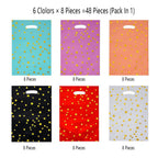 HABILE 48 pieces of thicker gift bags with handles, plastic party candy bags with sparkling stars, suitable for all kinds of holiday parties