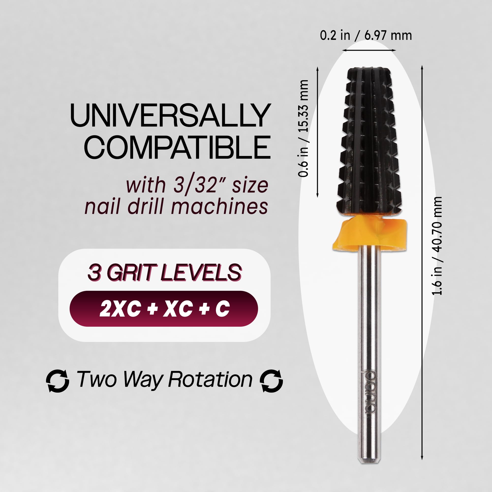 PANA 3/32" Shank 5-in-1 Nail Carbide Bit - (Triple Coarse - 2X Coarse Grit, DLC Black) - Two Way Rotate use for Both Left and Right Handed Fast remove Acrylic or Hard Gel