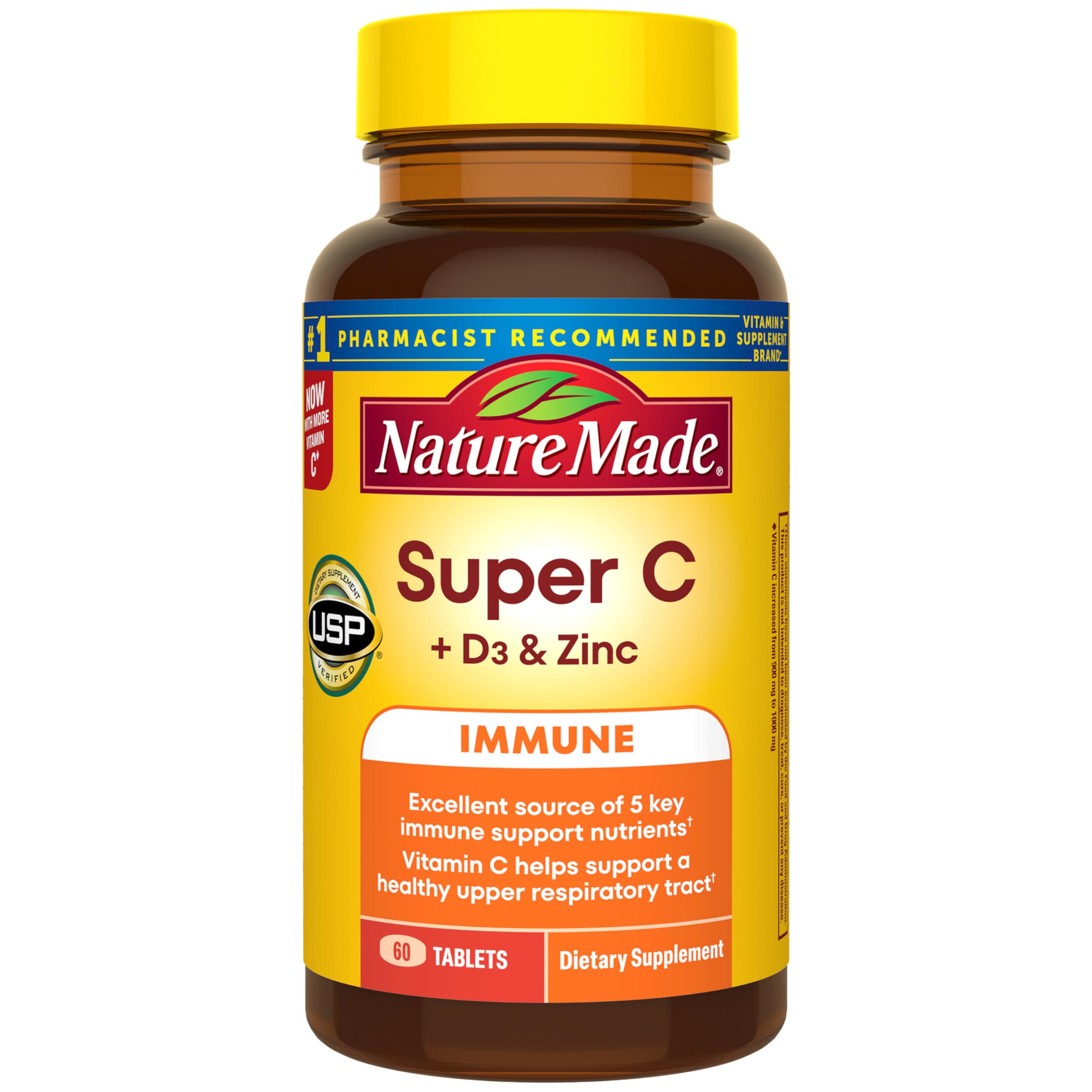 Nature Made Super C Tablets with Vitamin D3 and Zinc, 60 Tablets | Adult Vitamin C Immune Support Supplement, For Daily Immune Support and Antioxidant Support, 60 Day Supply