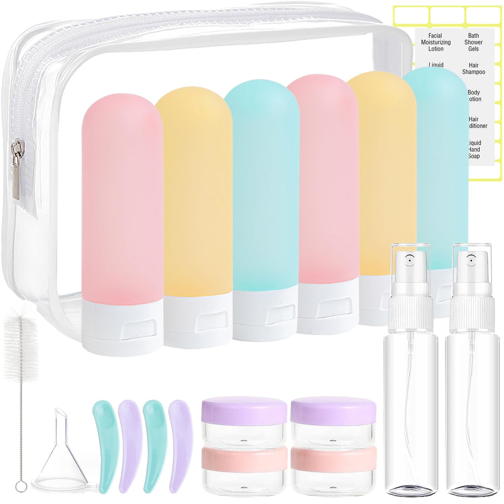DEWSENSI 20 Pack Travel Bottles Set for Toiletries | TSA Approved, Leak Proof, Plastic Travel Size Containers, Refillable Accessories for Shampoo Conditioner Lotion Liquids