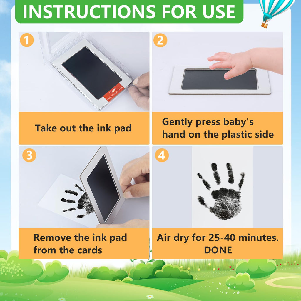 Jazb 6-Pack Newborn Baby Inkless Hand and Footprint Kit, Ink Pad Paw Print kit for Dogs, Dog Nose Print Kit, Dog Paw Print Kit - Baby Footprint Kit with Clean-Touch, 12 Imprint Cards (Jet Black)