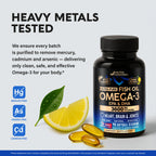 Omega 3 Fish Oil 3600 mg - Omega 3 Supplement for Men & Women - 90 Softgels | Omega 3 EPA & DHA - Heart, Brain & Joint Support - Purified Fish Oil | Heavy Metals Tested - Lemon Flavored