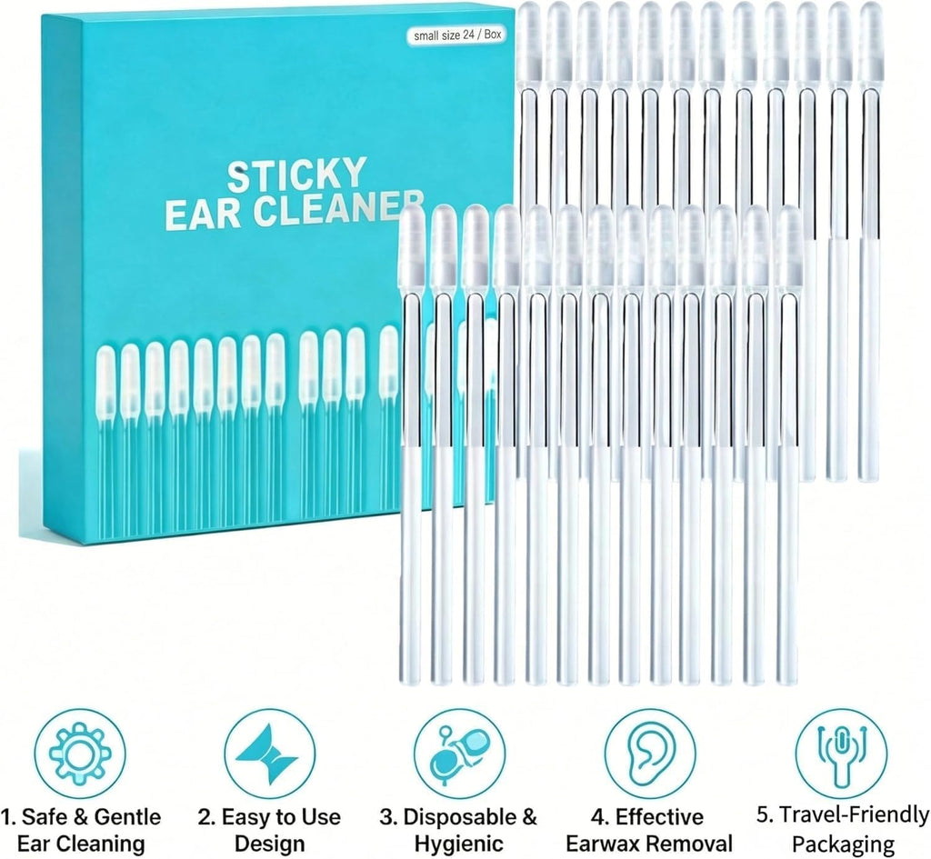 Sticky Ear Cleaning Sticks, 72Pcs Reusable Soft Rubber Adhesive Ear Pick, Gentle Ear Wax Removal Tools, Home Personal Ear Care Kit