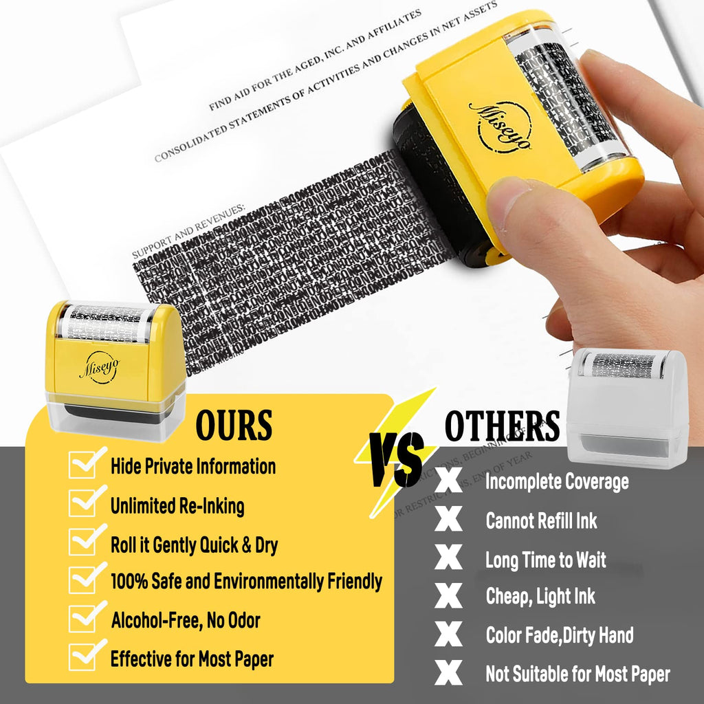 Buy now Miseyo Wide Identity Theft Protection Roller Stamp Set - Yellow (3 Refill Ink Included) at indiglob india