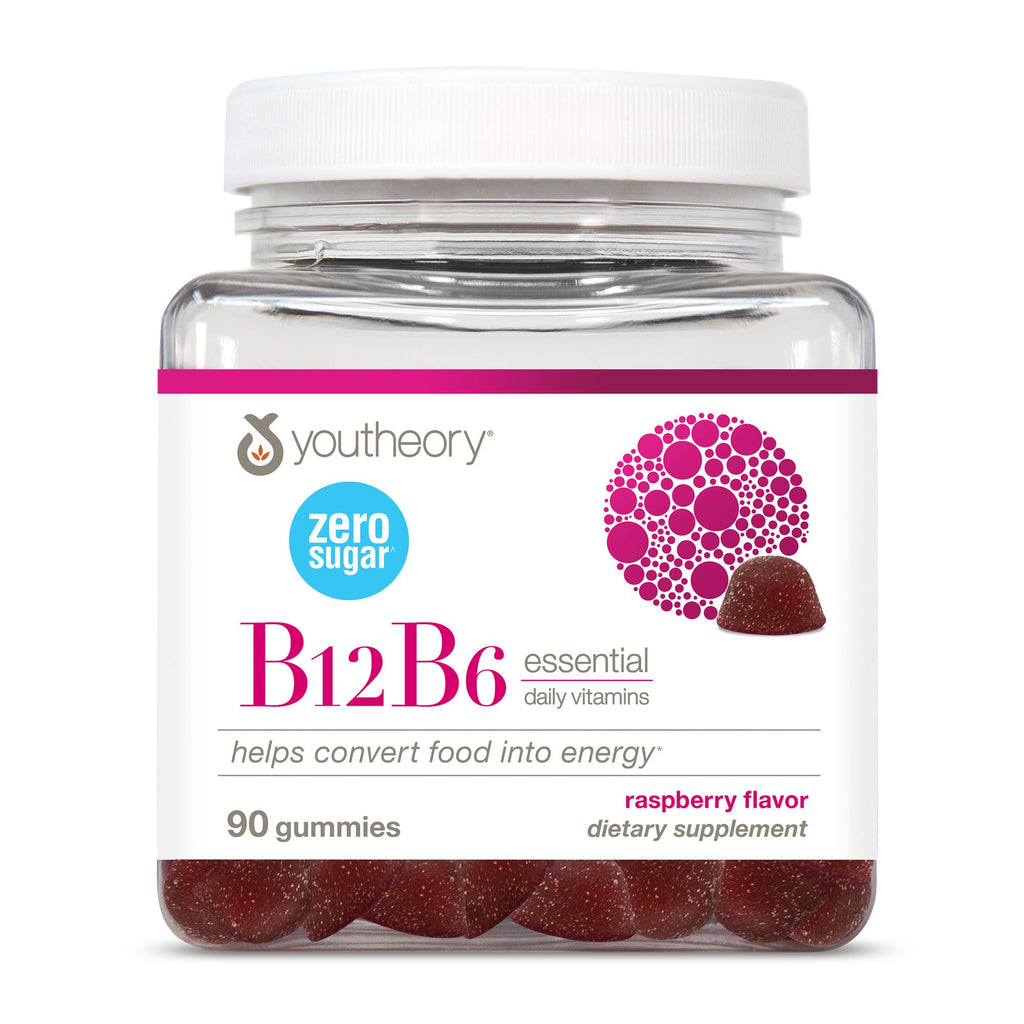 Youtheory B12B6 Liquid, Raspberry Flavor, 1oz Packet, 12 Count | Daily Energy and Brain Support*, Vitamin B12 and B6, Tasty Single-Serving Packs, Vegan, Dairy, Soy, and Gluten-Free