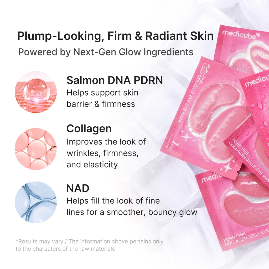 medicube Jelly Eye Mask PDRN Pink Collagen - Hydrogel Eye Patches, 28 Pairs | Eye Patches with PDRN, Collagen, NAD - For Puffy & Tired Eyes, Firming for Look of Wrinkles & Fine Lines, Korean Skincare