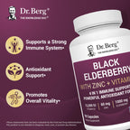 Dr. Berg Black Elderberry Capsules (Advanced Immune Support*) with 15,000 IU Vitamin D, 60 mg of Zinc, & 90 mg of Camu Camu - (4-in-1) Sambucus Elderberry Immune Support Supplement - 90 Capsules