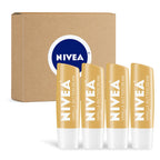 Buy now NIVEA Lip Care, Fruity Tinted Lip Balm Variety Pack, Cherry, Strawberry, Blackberry and Watermelon Flavors, 3-in-1 Moisture, Repair and Color, 0.17 Oz Stick, Pack of 4 at indiglob india