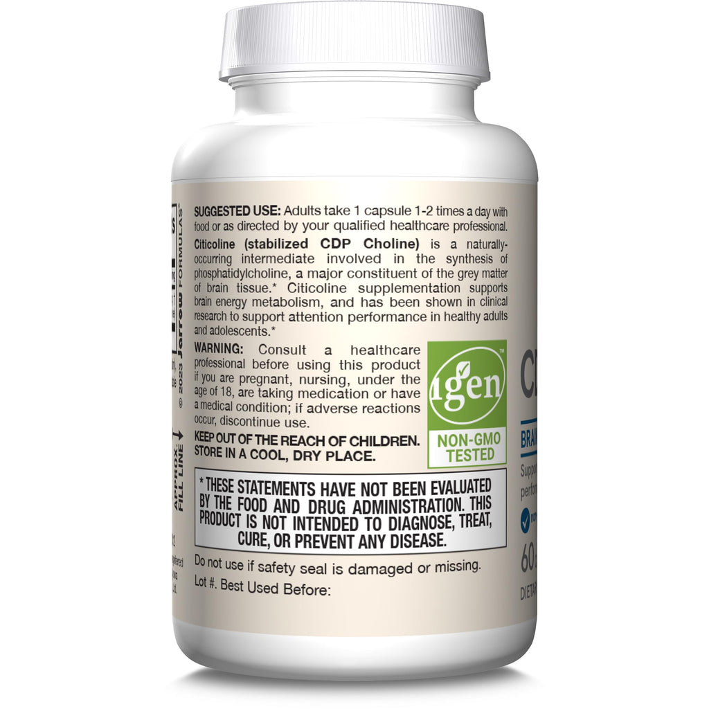 Jarrow Formulas Citicoline CDP Choline 250 MG, CDP Choline Supplement Supports Brain Health, Performance and Memory, 60 Capsules, Up to a 60 Day Supply (Pack of 12)