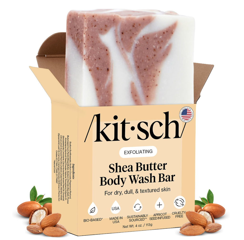 Buy now Kitsch Shea Butter Exfoliating Body Wash Bar â€“ Moisturizing Bar Soap & Gentle Soap Bar with Plant-Based Exfoliants â€“ Hydrates, Softens & Soothes Skin â€“ Paraben, Silicone & Sulfate-Free - 4 oz at indiglob india