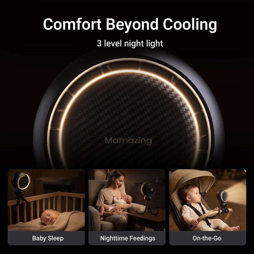 MAMAZING Portable Stroller Fan for Cooling, 70° Auto Oscillation, 5000mAh