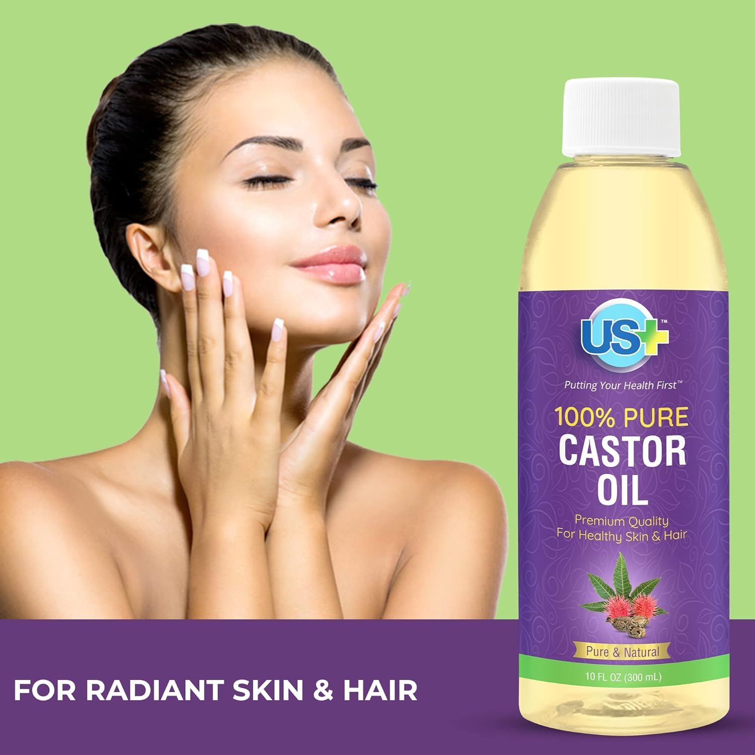 Buy now US+ 10oz 100% Pure Castor Oil - Cold-pressed, Unrefined, Hexane-free - USP Grade - Premium Quality for Healthy Skin & Hair at indiglob india
