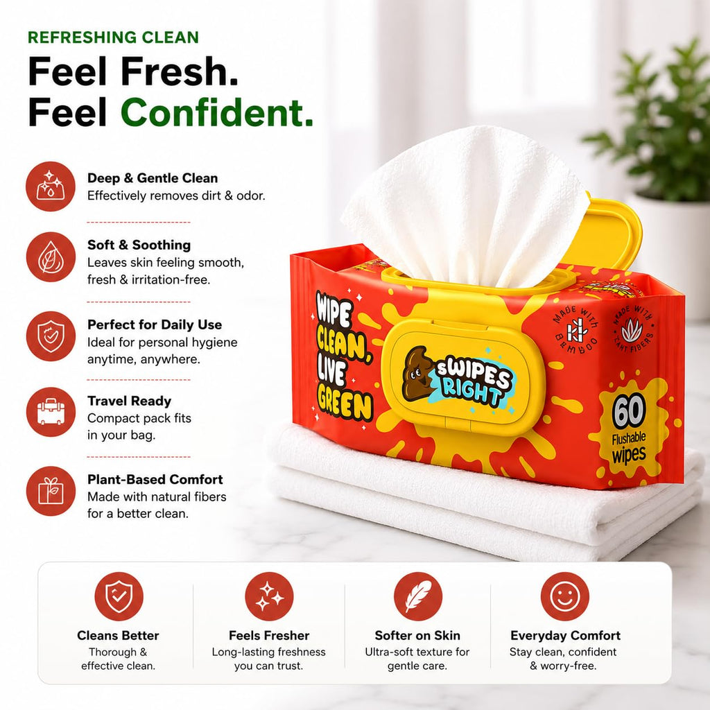 300 Wipes (Pack of 5) Flushable Wipes for Adult - Wipes Flushable Packs, Baby Wipes for Sensitive Skin, Wipes for Kids, Portable Travel Pack - Toilet Essentials for Gym & Office