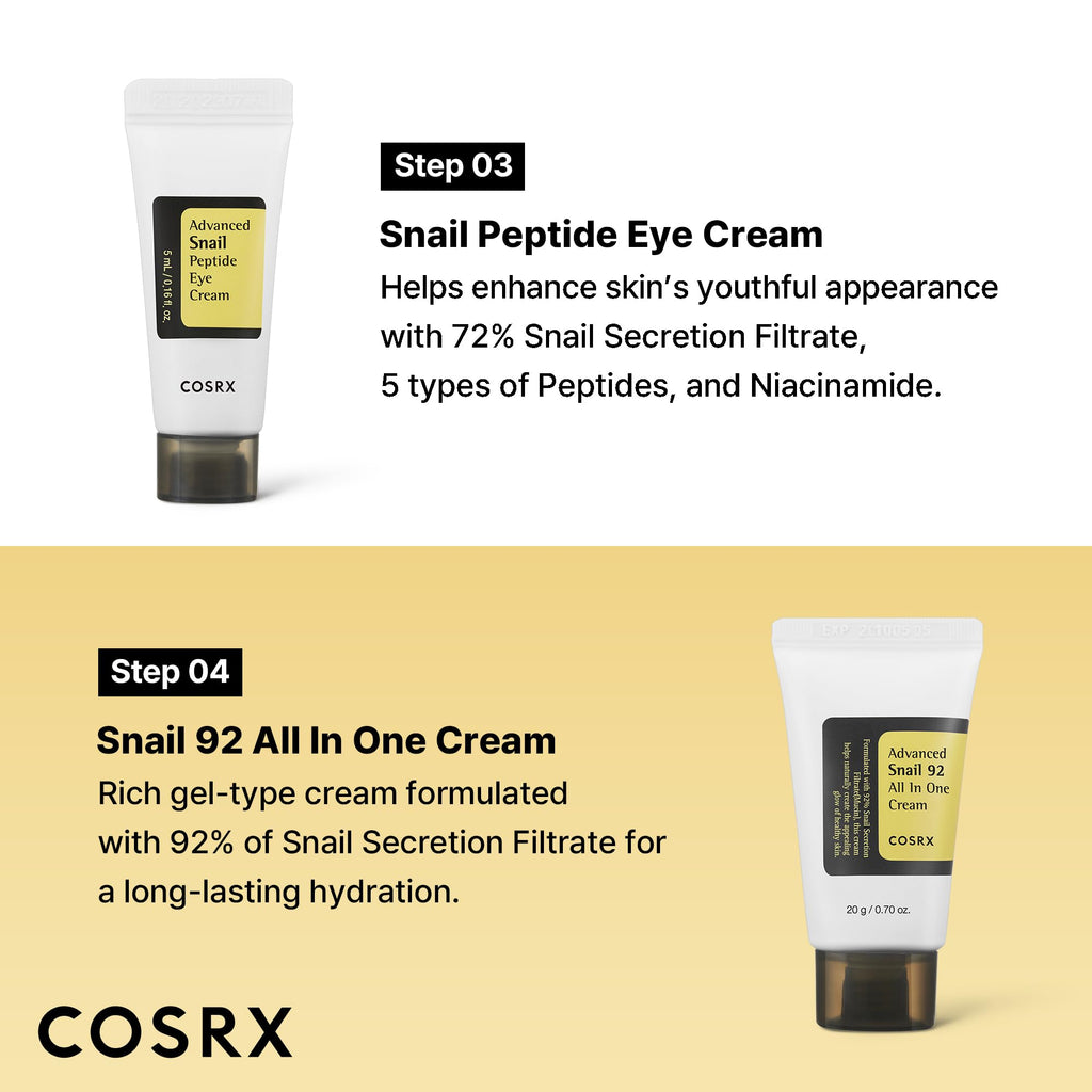 Buy now COSRX All About Snail Mucin Korean Skin Care Set, Mini Travel Essentials, Travel Size Gift Set with Snail Mucin Face Wash, Serum, Moisturizer & Eye Cream, Rejuvenating Kit at indiglob india