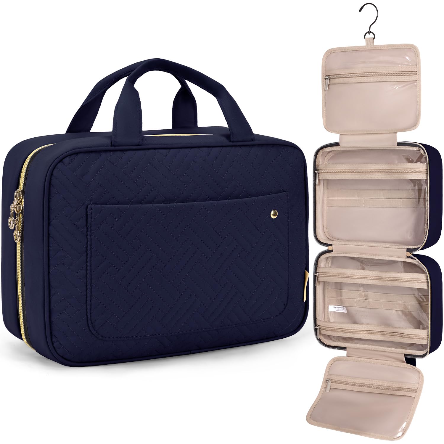 Buy now BAGSMART Toiletry Bag Travel Bag with Hanging Hook, Water-resistant Makeup Cosmetic Bag Travel Organizer for Accessories, Shampoo, Full-size Container, Toiletries (Baby Pink, Medium) Large Blue at indiglob india