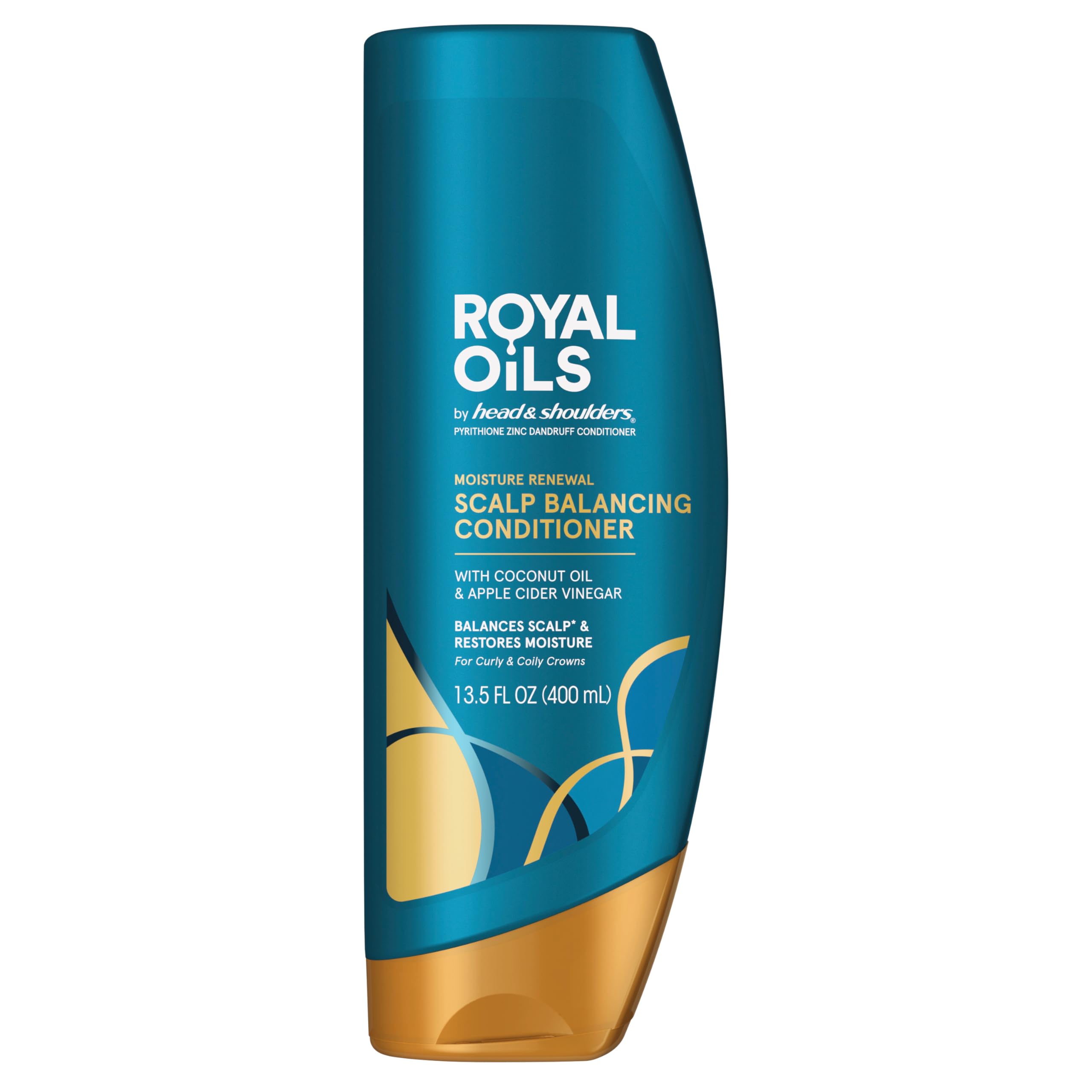 Head & Shoulders Anti-Dandruff Shampoo, Royal Oils Moisturizing Shampoo, 1% Pyrithione Zinc, Curly & Coily Hair, Coconut, Apple Cider Vinegar, Sulfate-Free, 12.8 fl oz