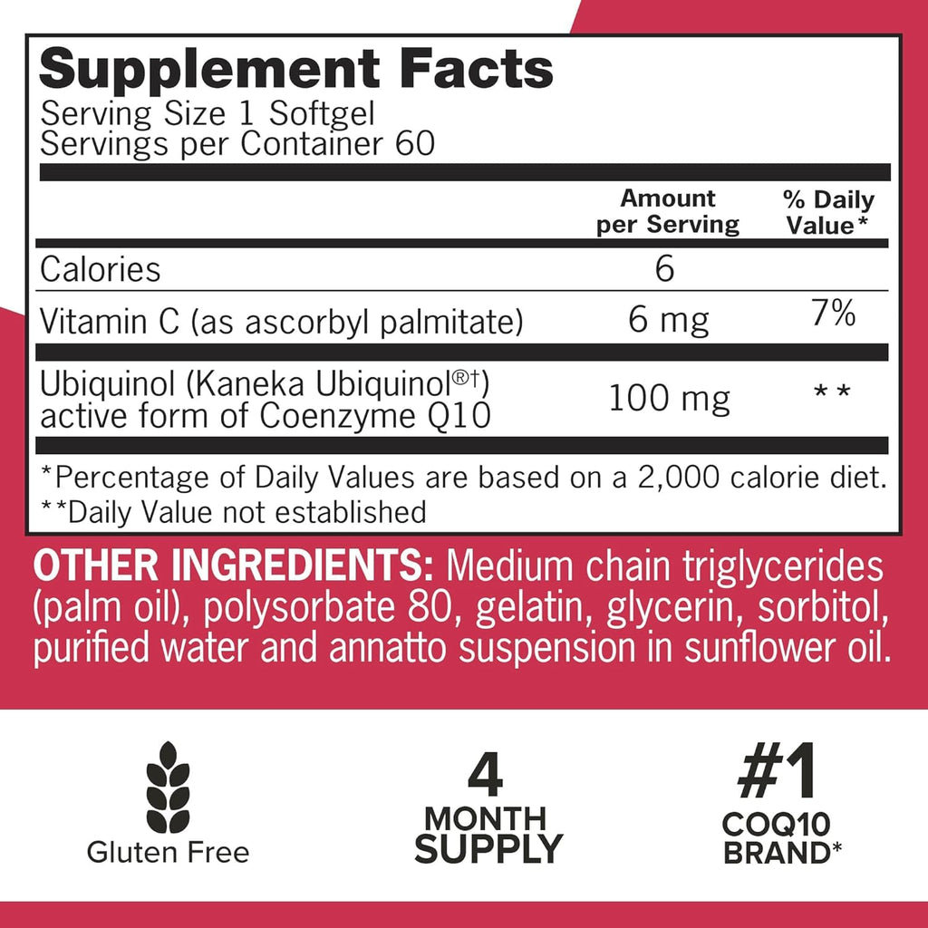 Qunol Mega Ubiquinol CoQ10 100mg, Superior Absorption, 120 Softgels | #1 Cardiologist Recommended Supplement for Heart Health, Coenzyme Q10 Supplement to support Vascular Health & Cellular Energy