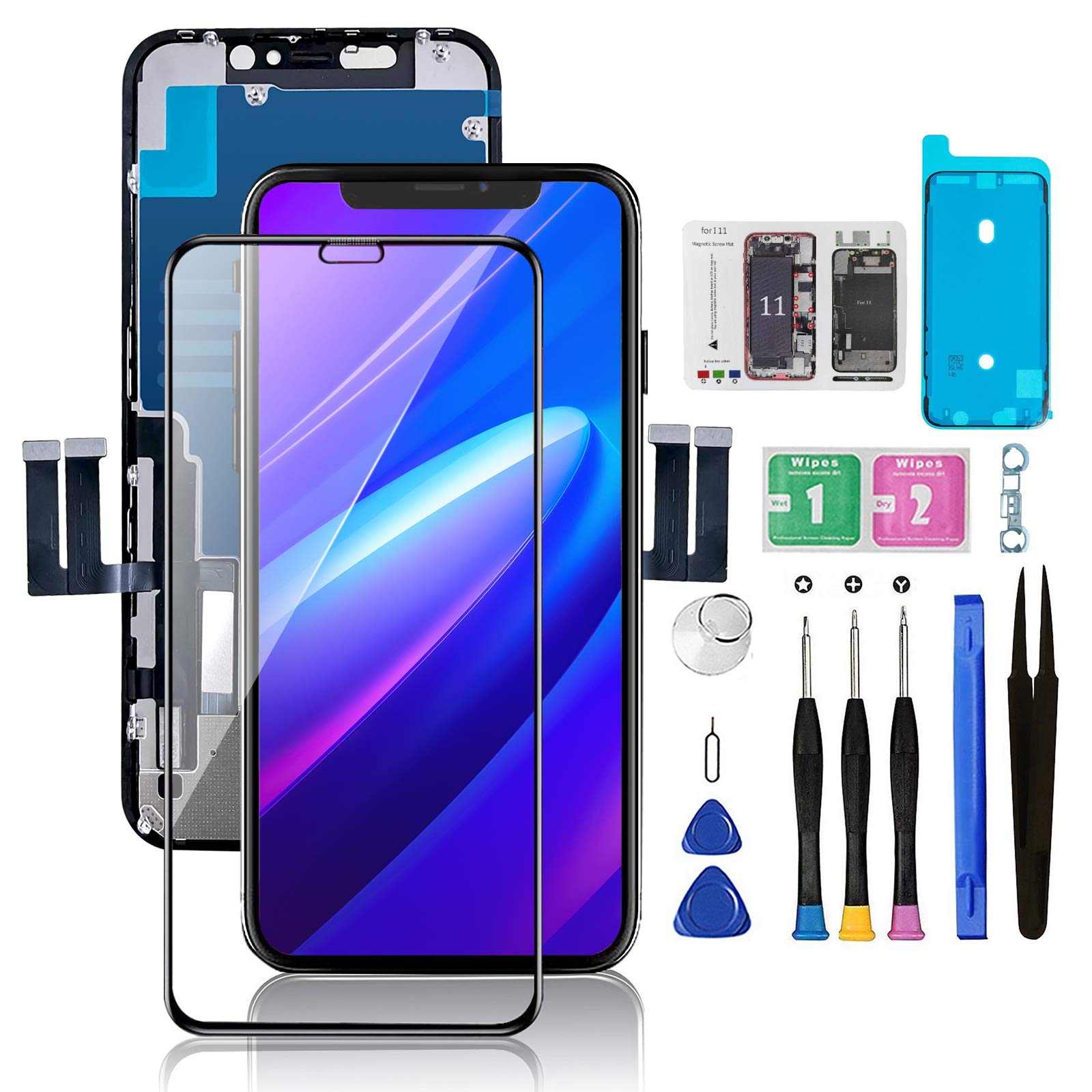 Buy now for iPhone 11 Screen Replacement 6.1 3D Touch Screen LCD Display Digitizer for A2111, A2223, A2221 Cell Phone Repair Kits+ Waterproof Frame Adhesive Sticker+Screen Tempered Protector+Face ID for iphone 11 at indiglob india
