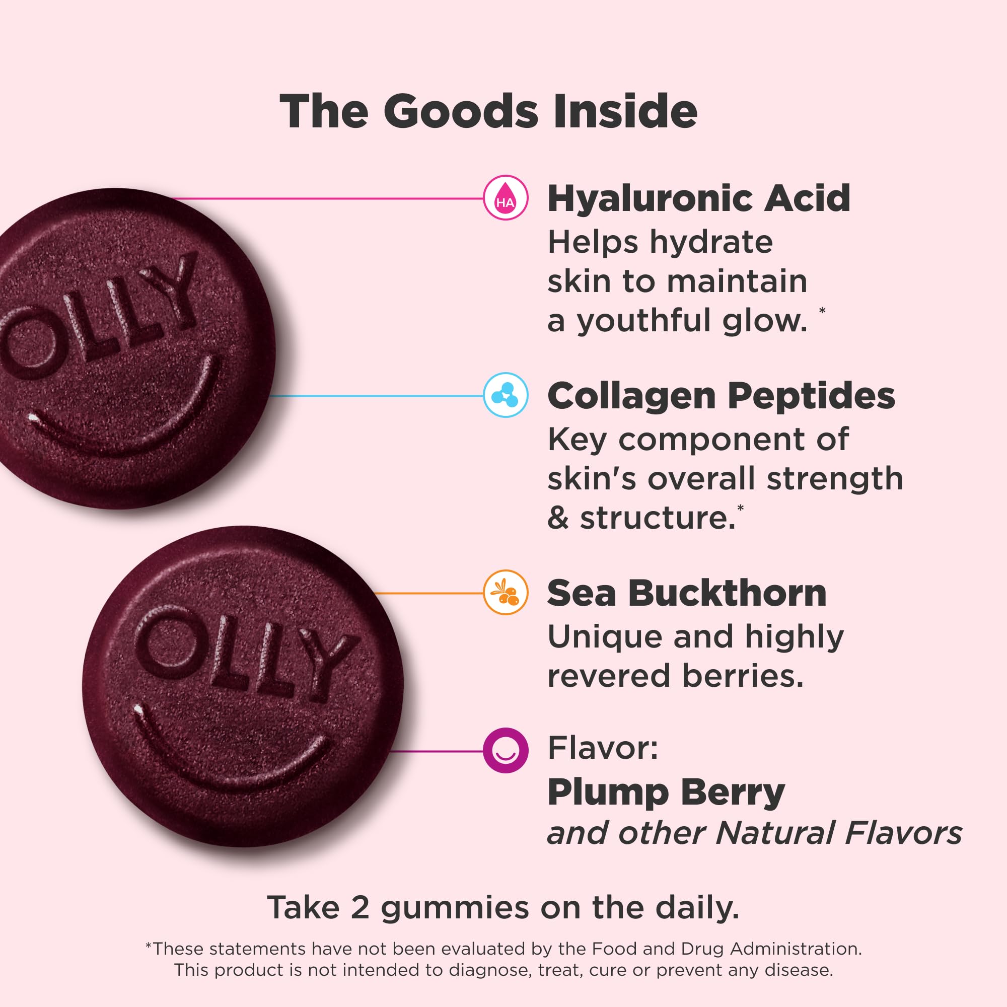 OLLY Glowing Skin, Hydrated & Youthful Skin*, Hyaluronic Acid - 50 Count