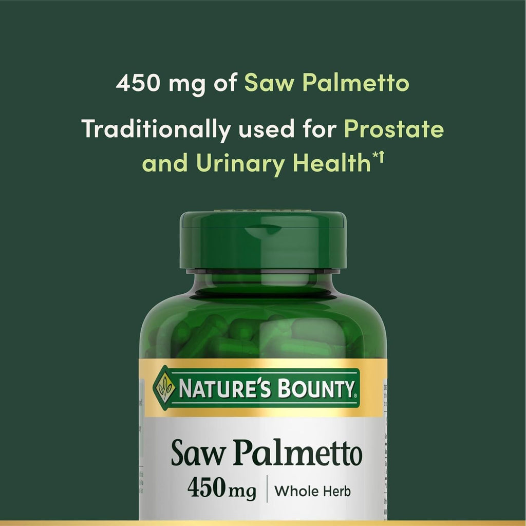 Buy now Nature's Bounty Saw Palmetto Support for Prostate and Urinary Health, Herbal Health Supplement, 450mg, 250 Capsules at indiglob india