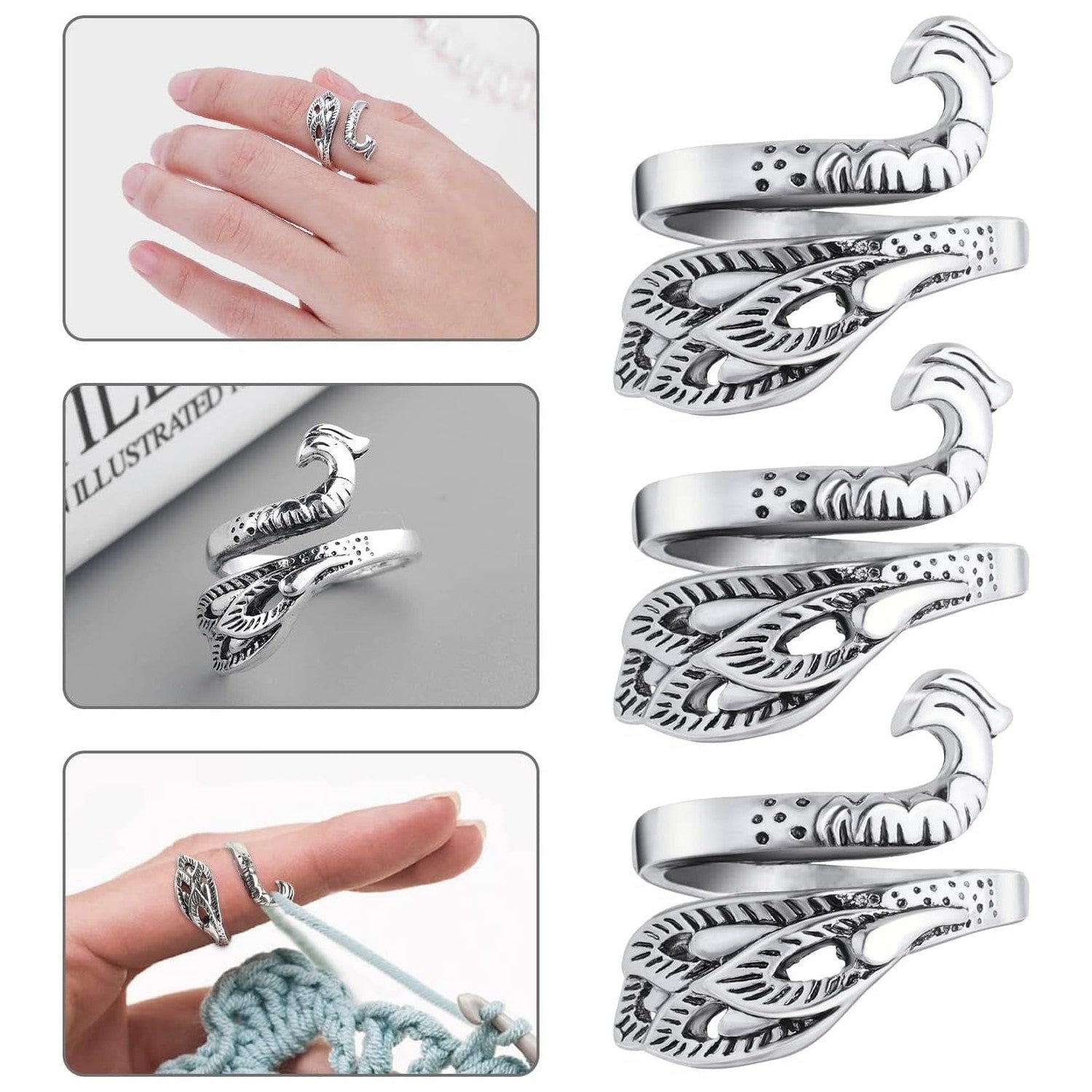 Buy now Yolev 3 Pieces Adjustable Knitting Crochet Ring Knitting Accessories Braided Peacock Open Finger Ring Adjustable Braided Ring for Faster Knitting at indiglob india
