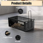2 Pack Humane Rat Traps 12.5"x5.5"x4.5", Reusable Mouse Traps for Indoor/Outdoor Use, No-Kill Live Capture for Chipmunks, Rats, Mice