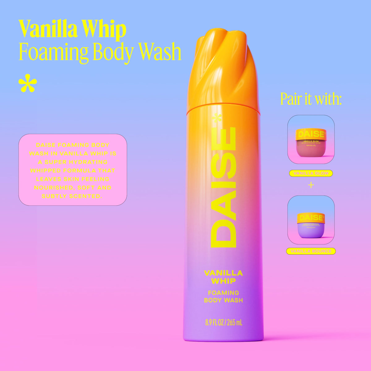 Daise Foaming Body Wash in Vanilla Whip, 8.8 OZ / 250 g (Pack of 2)