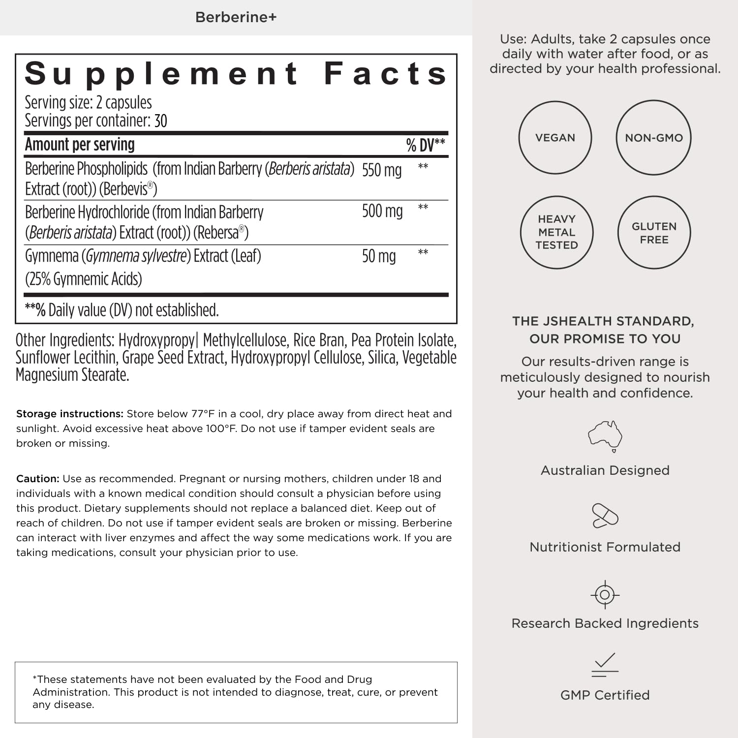 JSHealth Berberine Supplement with Berbevis for Metabolic Health Support. Higher Strength for Blood Sugar Already in the Normal Range and Body Composition. By Nutritionist Jessica Sepel (60 Capsules)