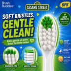 Brush Buddies Sesame Street Toothbrushes for Kids, Soft Bristle Toddler Toothbrushes Ages 2-4, Fun Sesame Street Designs, 6-Count Set