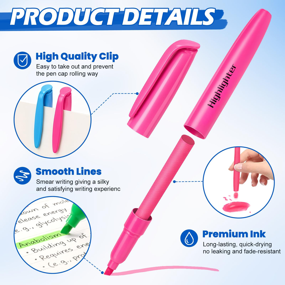 Jumlys 30 Pack Highlighters in 6 Assorted Colors, Bright With Soft Chisel Tips, No Bleed, Ideal for Office and School Supplies