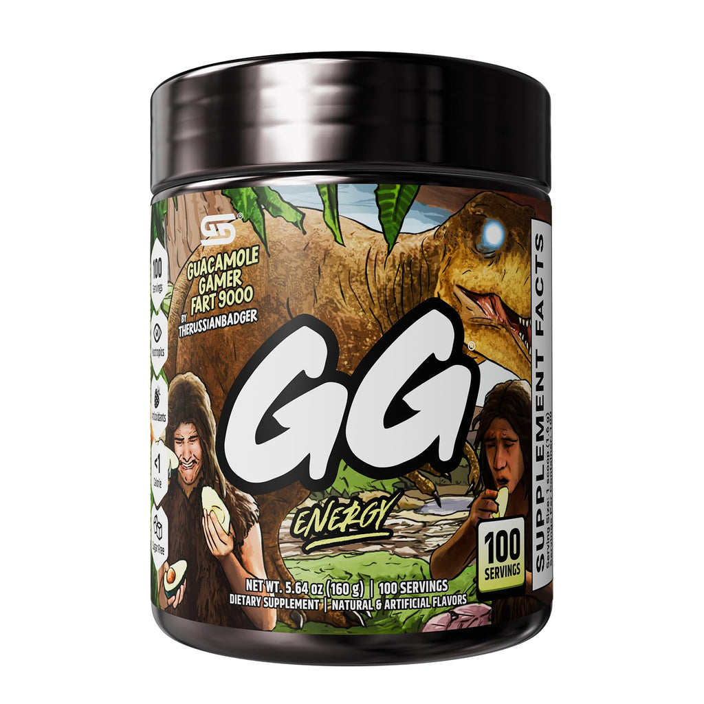 Gamer Supps GG Energy - Guacamole Gamer Fart 9000 by TheRussianBadger (100 Servings) - Keto Friendly Gaming Energy and Nootropic Blend, Sugar Free + Caffeine + Vitamins + Immune Support, Powder Drink