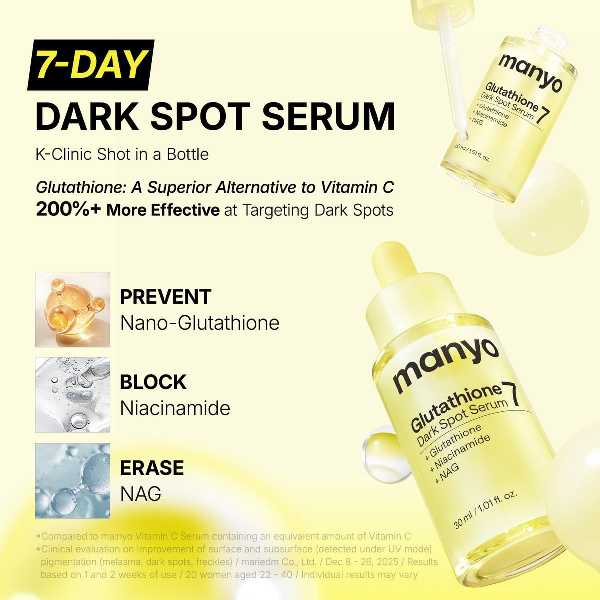 MANYO Glutathione 7 Dark Spot Serum, Radiance Booster, 1.01 fl oz